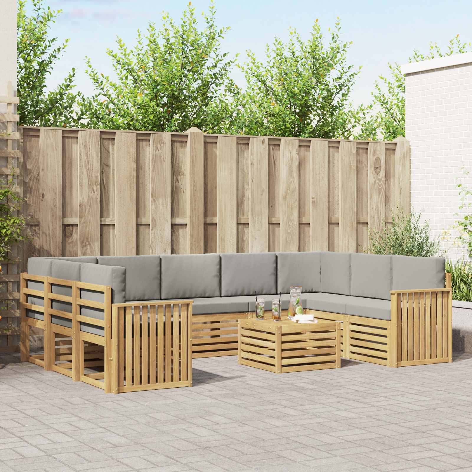 Set vanjskih sofa 10 kom. Bijela i svjetlosiva Poliester