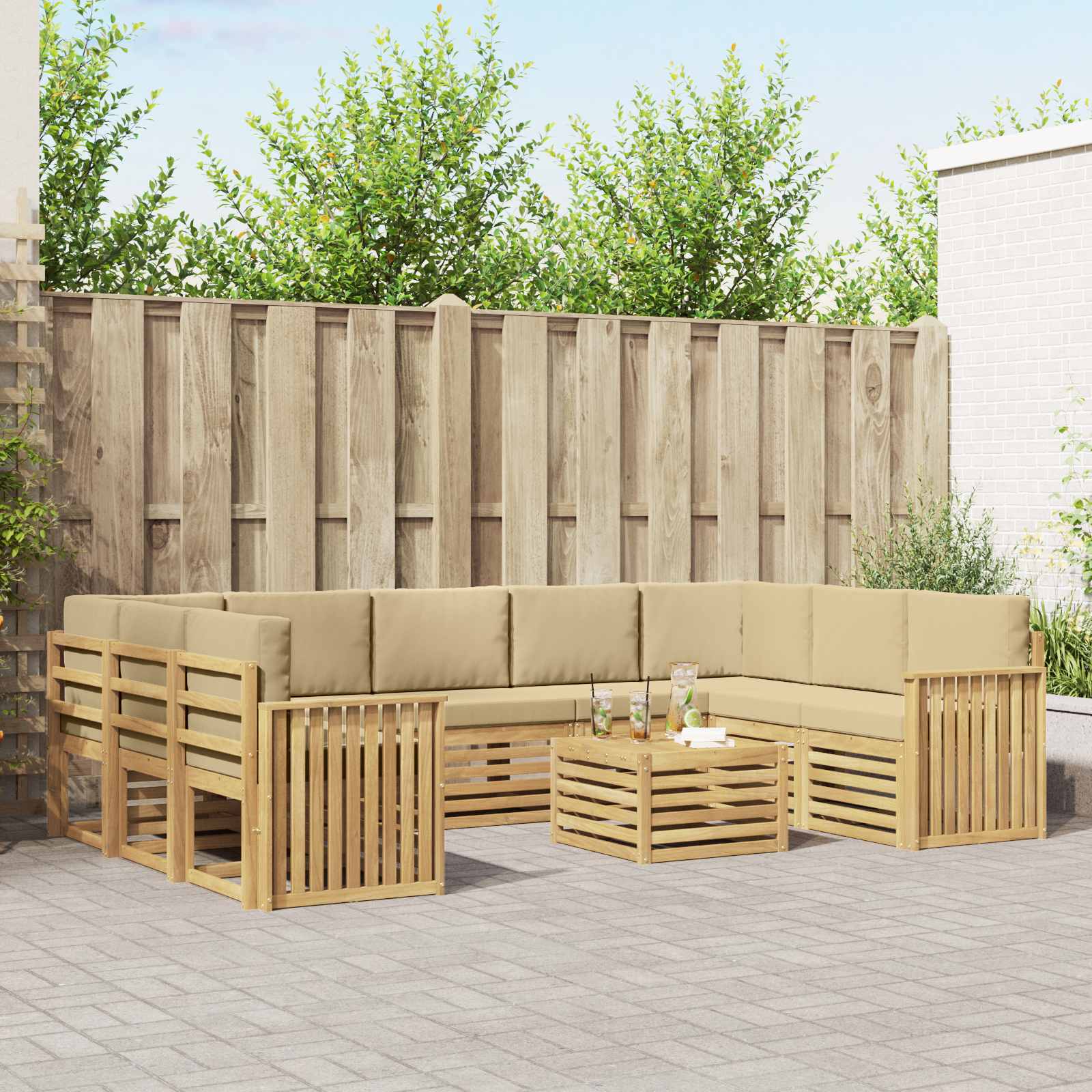 Set vanjskih sofa 10 kom. Bijela i bež Poliester
