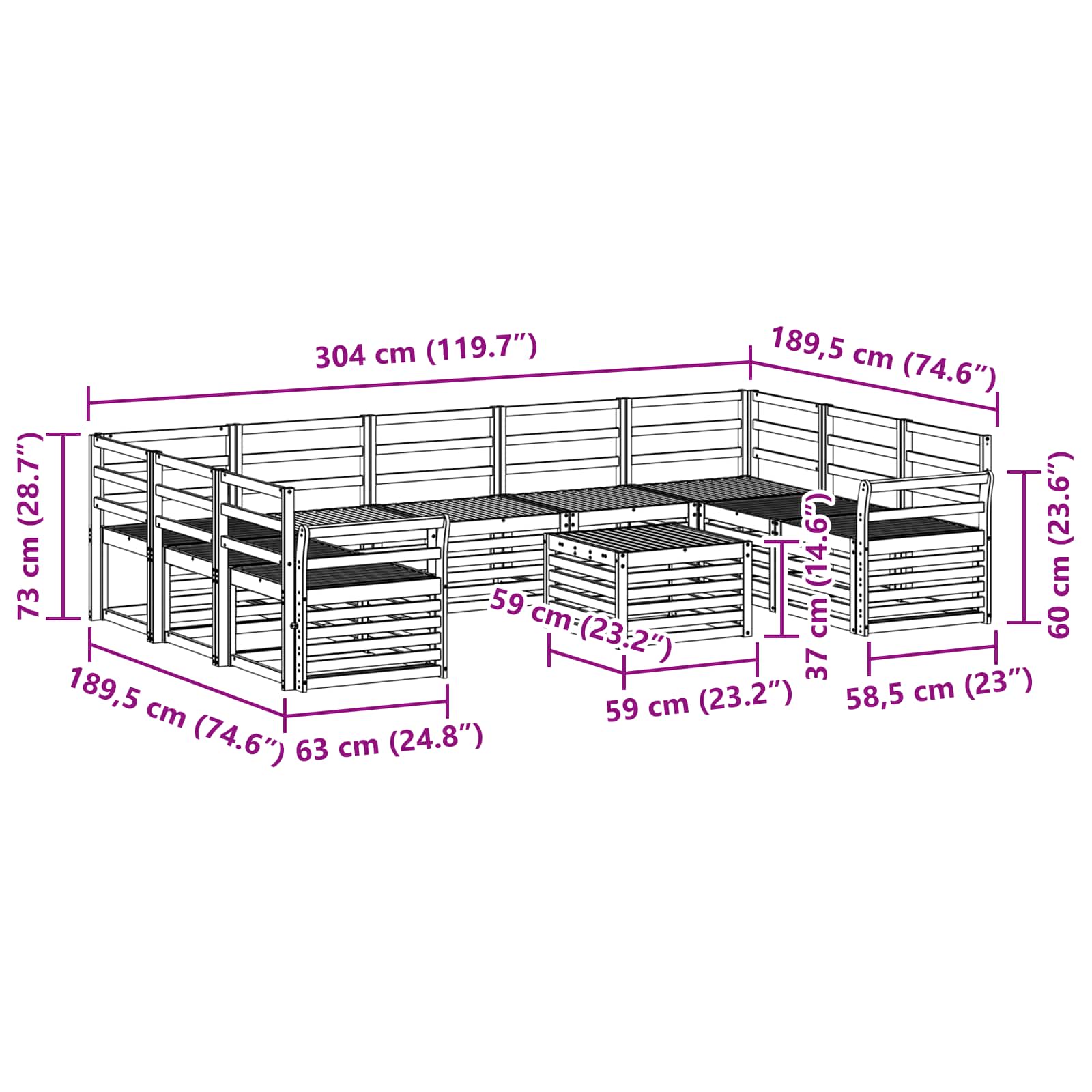 Set vanjskih sofa 10 pcs Bijela 59 x 59 x 37 cm