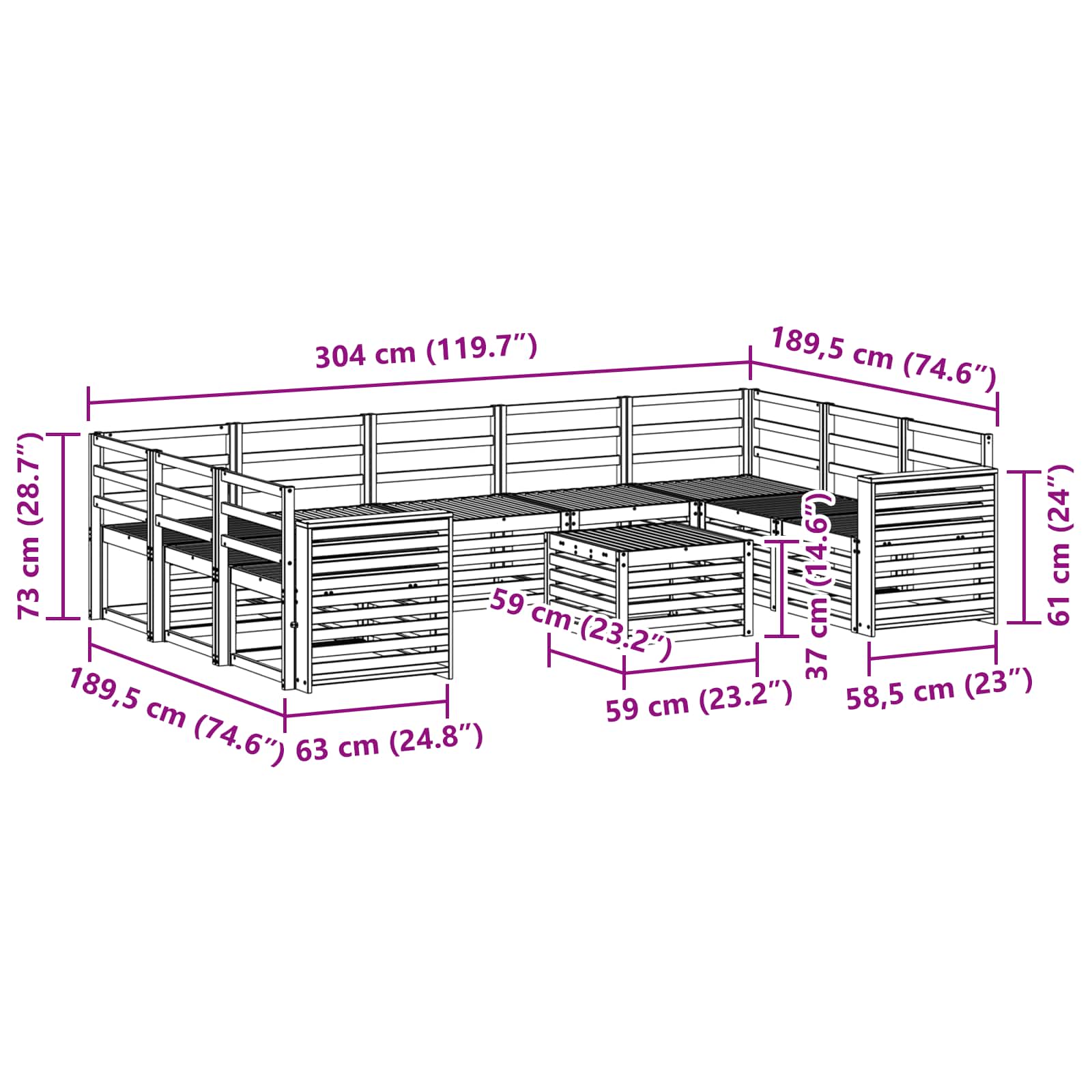 Set vanjskih sofa 10 pcs Bijela 59 x 59 x 37 cm