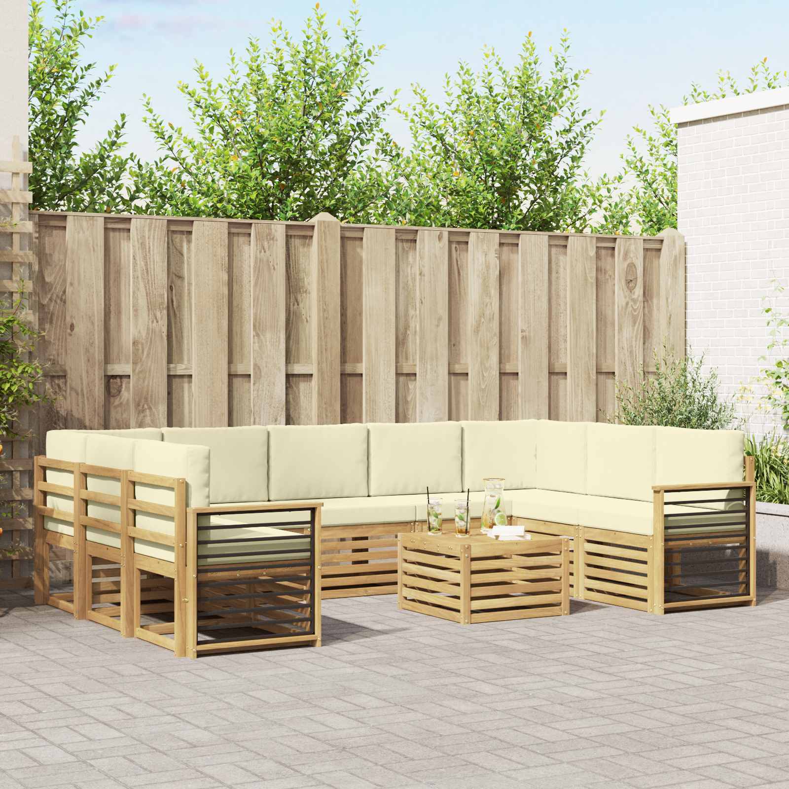 Setovi sofa s jastukom 10 pcs Bijela i krem Poliester