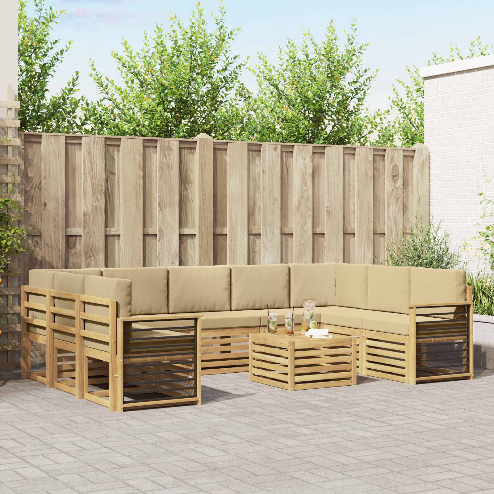 Setovi sofa 10 pcs Bijela i bež 59 x 59 x 37 cm Poliester
