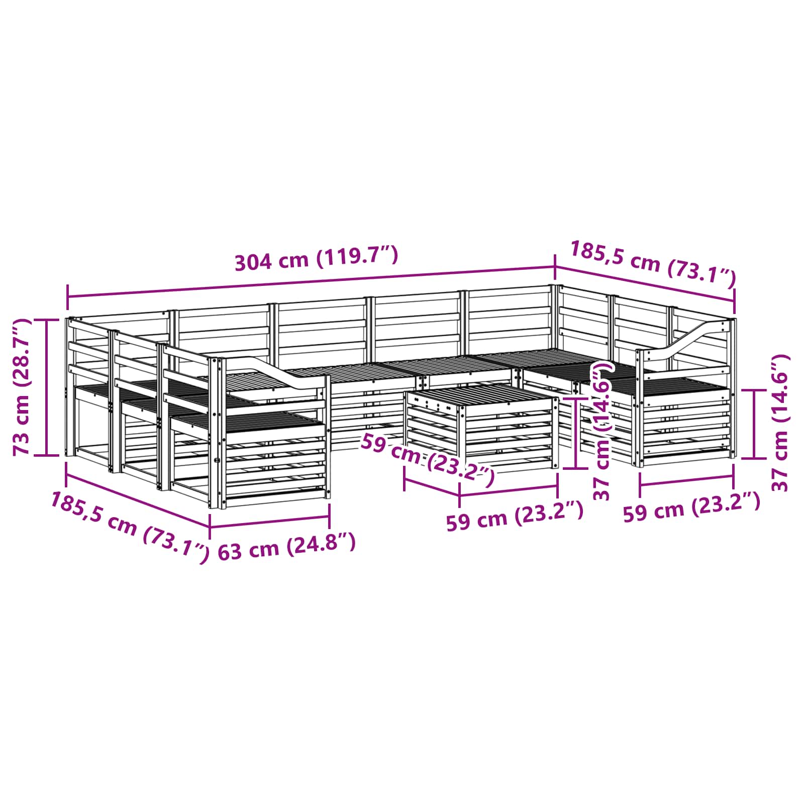 Set vanjskih sofa 10 pcs Bijela 59 x 59 x 37 cm