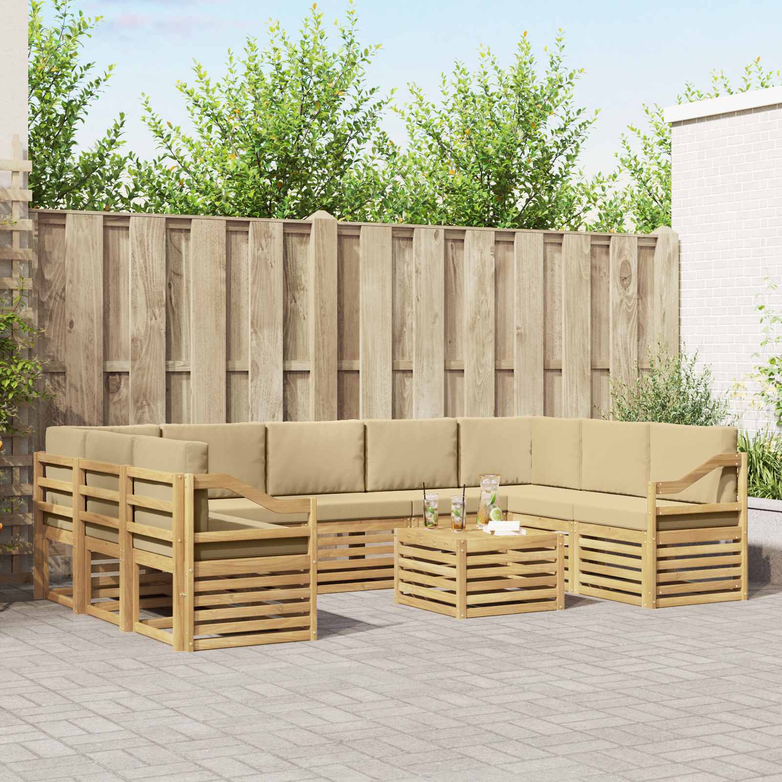 Setovi sofa 10 pcs Bijela i bež 59 x 59 x 37 cm Poliester