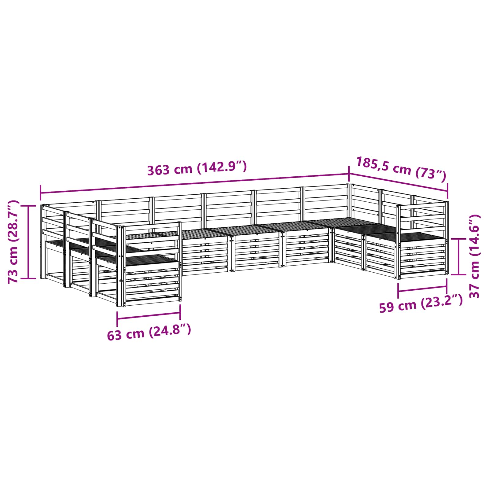 Set vanjskih sofa 10 pcs Bijela 363 x 185,5 x 73 cm