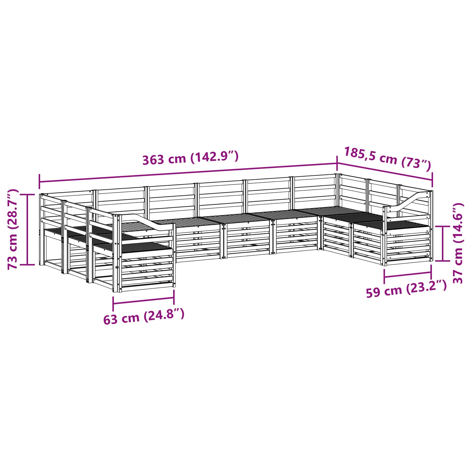 Set vanjskih sofa 10 pcs Bijela 363 x 185,5 x 73 cm