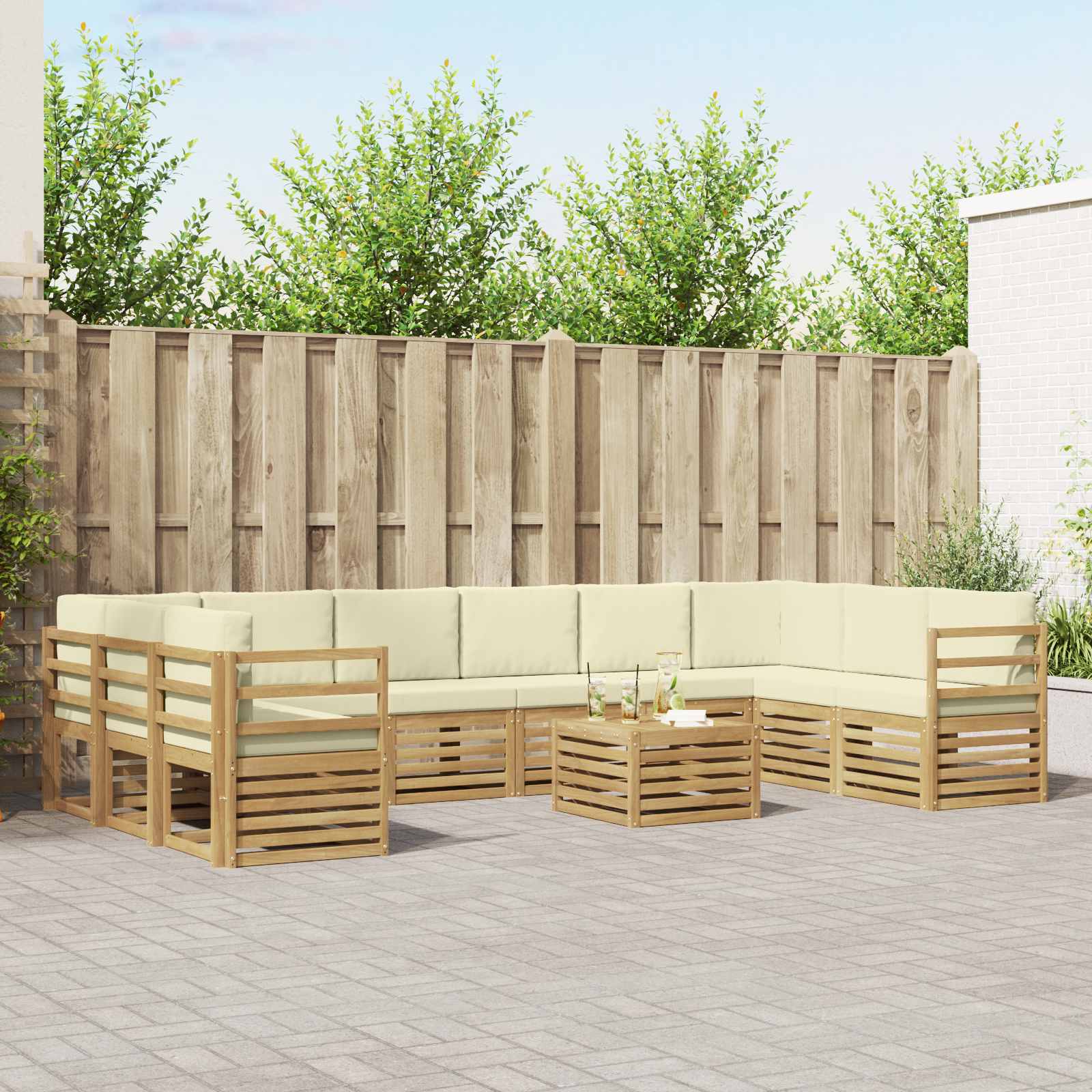 Set vanjskih sofa s jastukom 11 pcs Bijela i krem Poliester