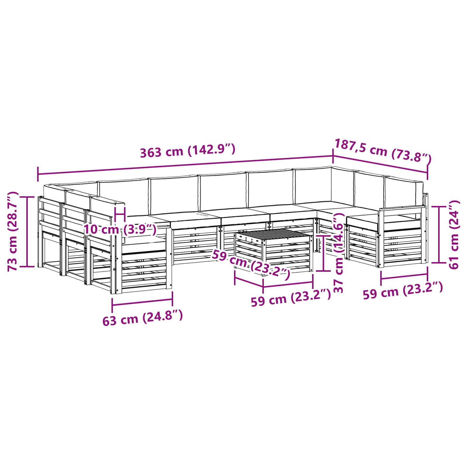Set vanjskih sofa 8 pcs Bijela i Bež 59 x 59 x 37 cm Poliester