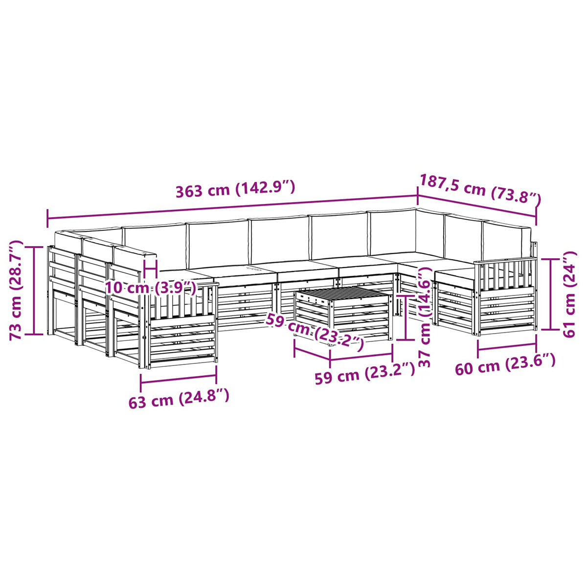 Set vanjskih sofa 8 kom. Bijela i Antracit Poliester