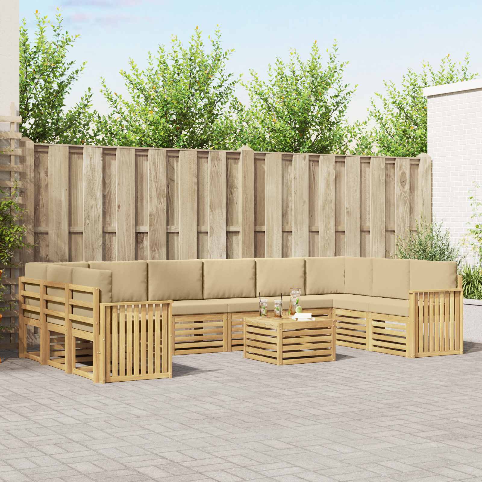 Set vanjskih sofa 11 pcs Bijela i bež 59 x 59 x 37 cm Poliester
