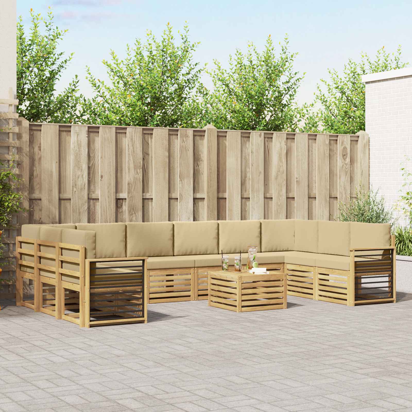 Set vanjskih sofa 11 pcs Bijela i bež 59 x 59 x 37 cm Poliester