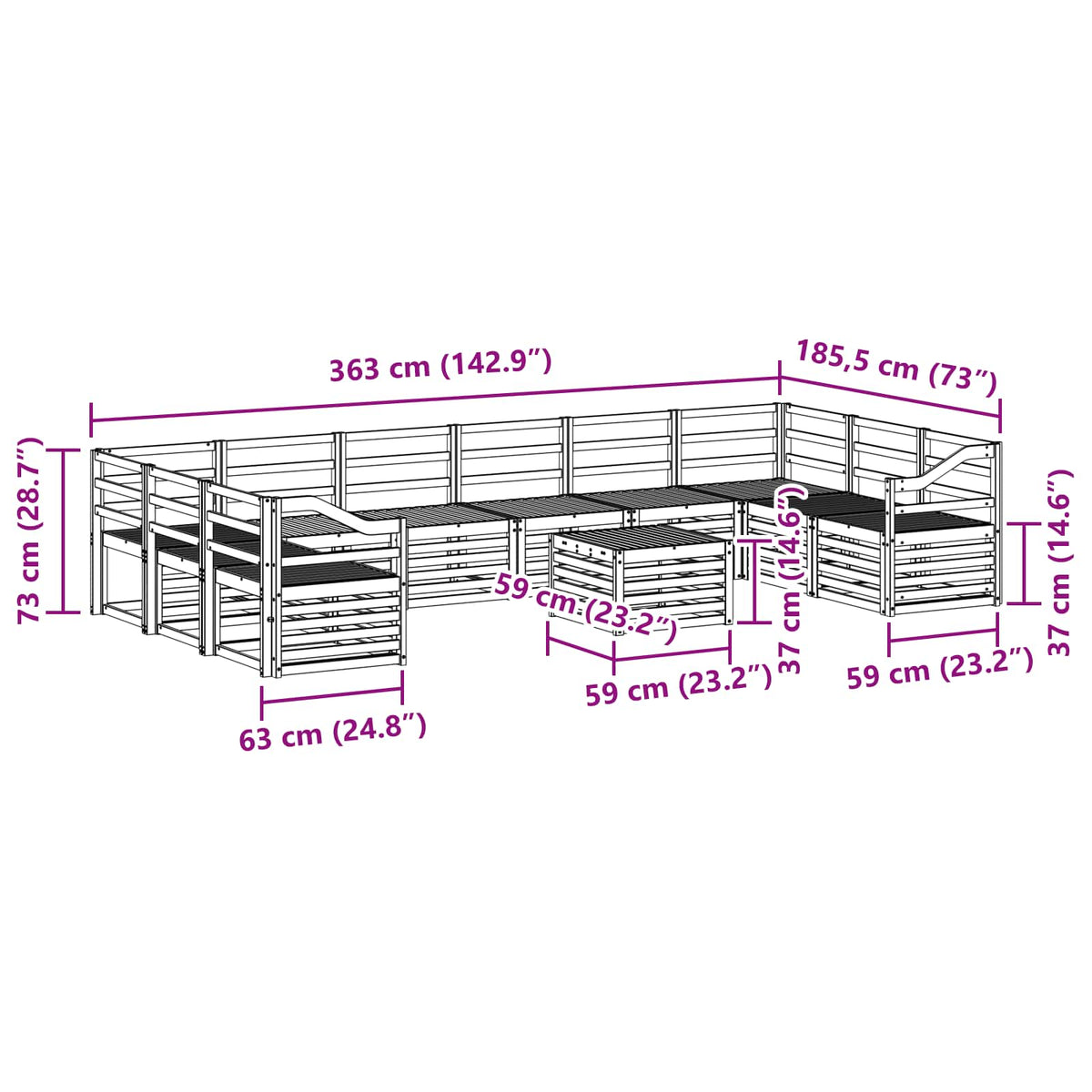 Set vanjskih sofa 11 kom. Bijela Čvrsto drvo akacije