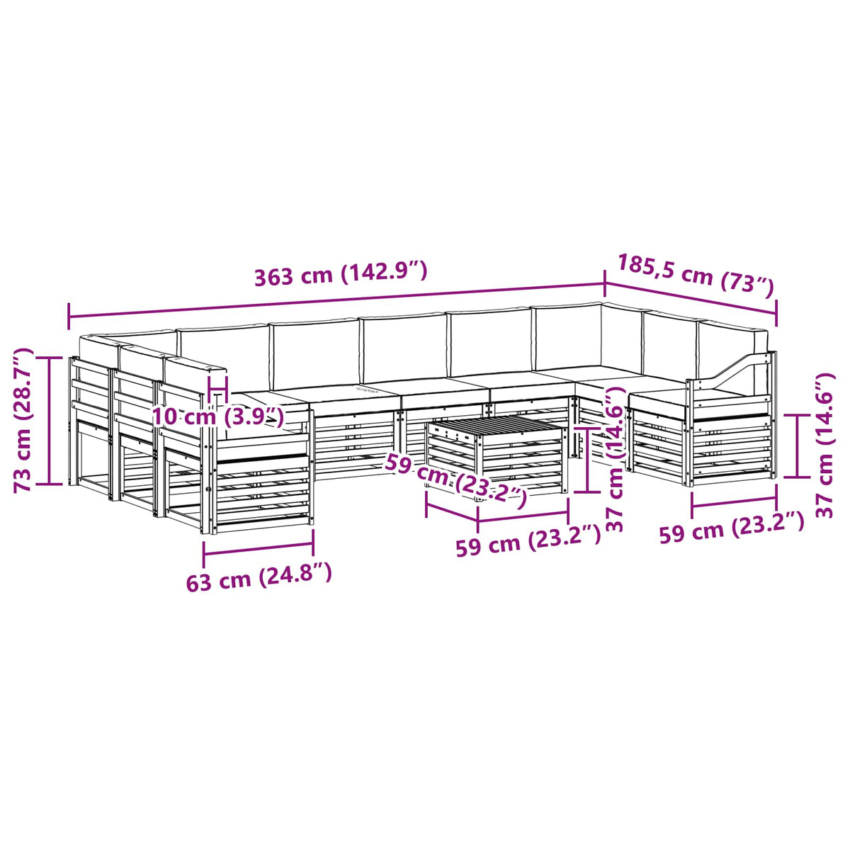 Set vanjskih sofa 8 kom. Bijela i Antracit Poliester