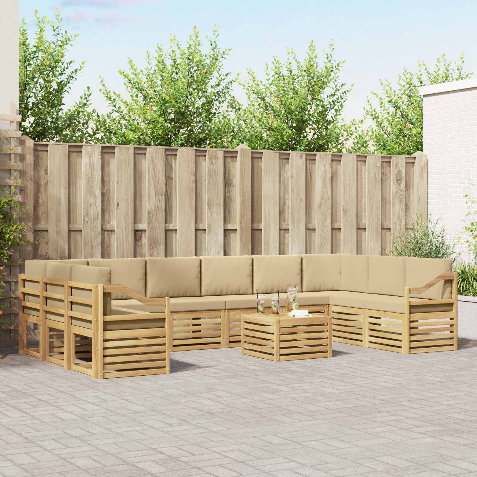 Set vanjskih sofa 11 pcs Bijela i bež 59 x 59 x 37 cm Poliester