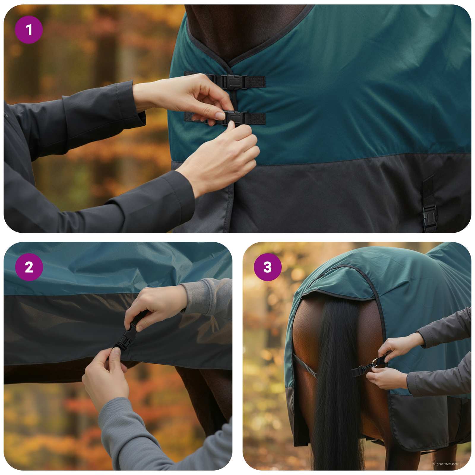 Pokrivač za konje Tamno zelena i crna 145 cm Poliester