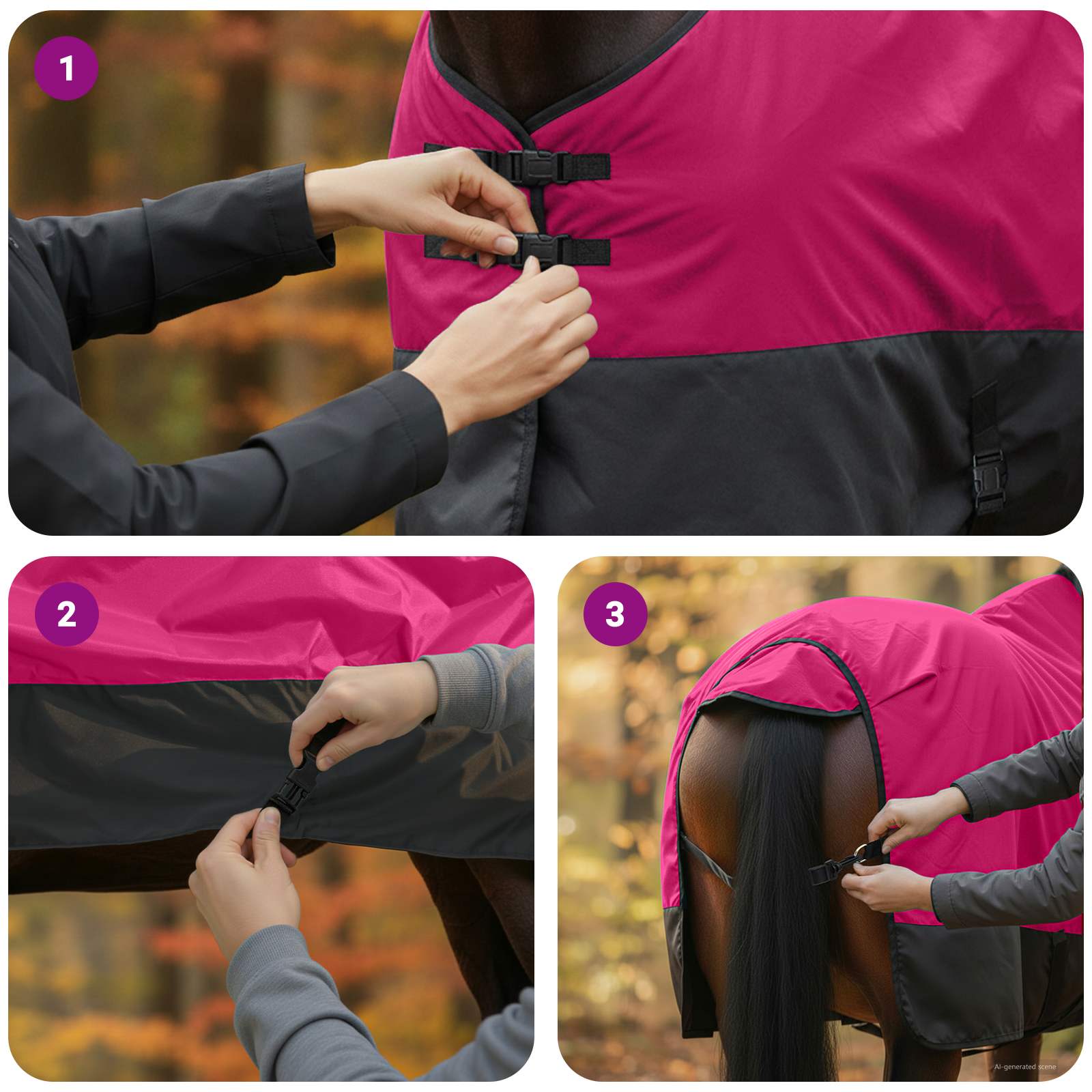 Pokrivač za konje Ružičasta i crna 75 cm Poliester