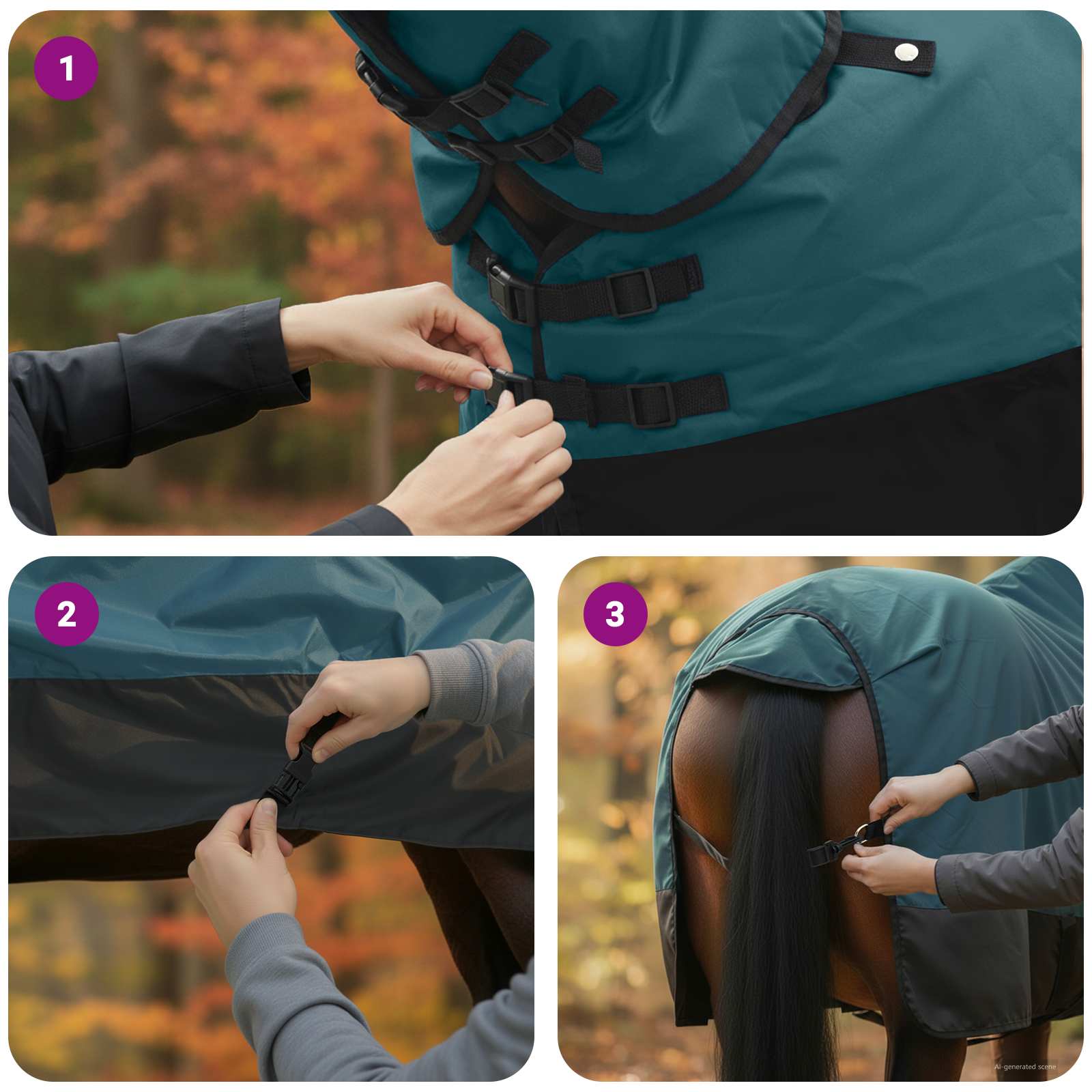 Pokrivač za konje Tamno zelena i crna 145 cm Poliester