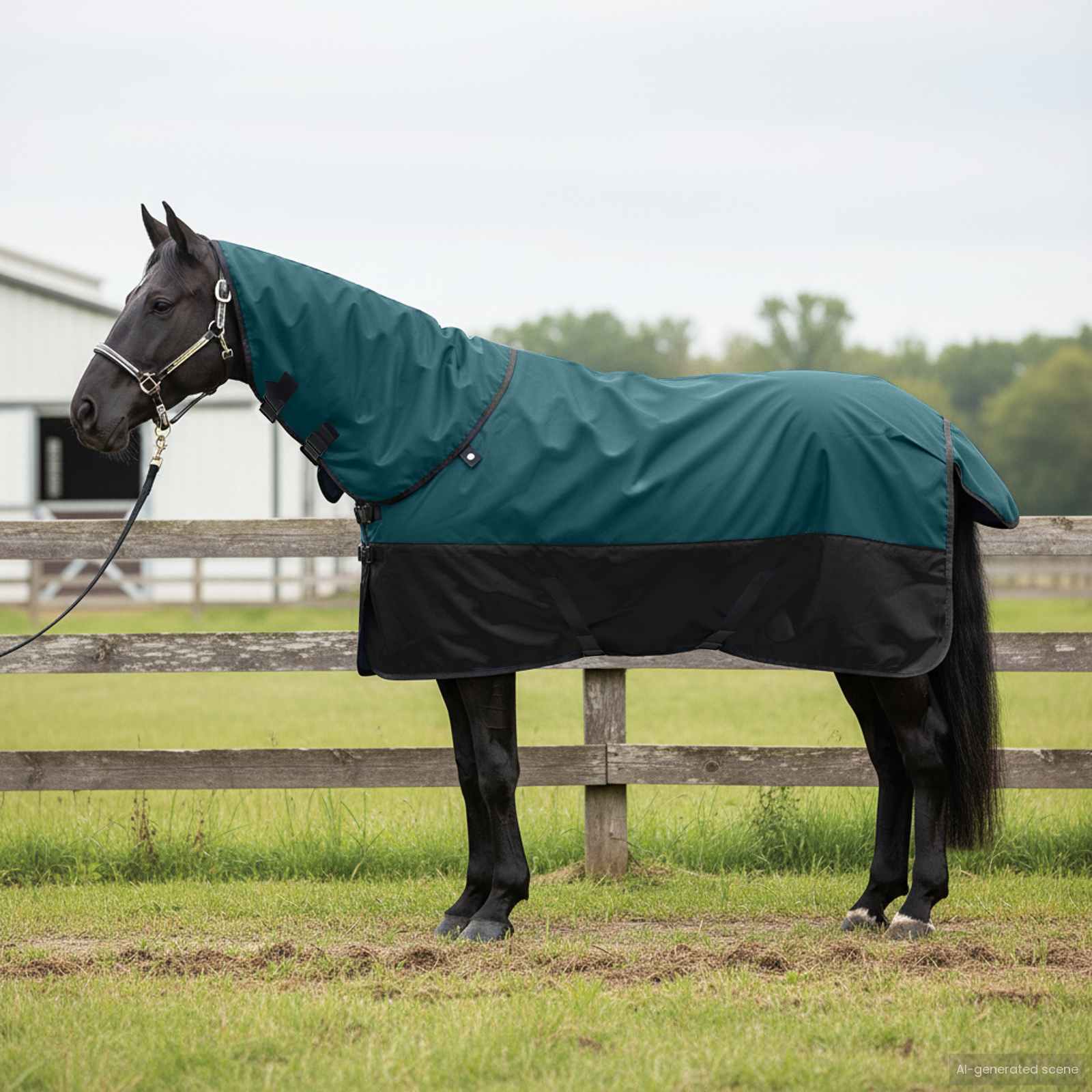 Pokrivač za konje Tamno zelena i crna 145 cm Poliester