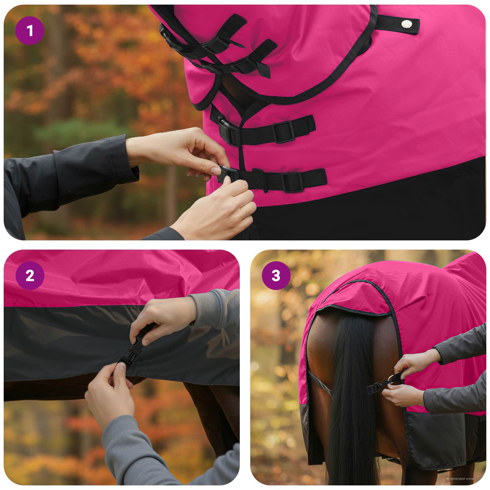 Pokrivač za konje Ružičasta i crna 155 cm Poliester