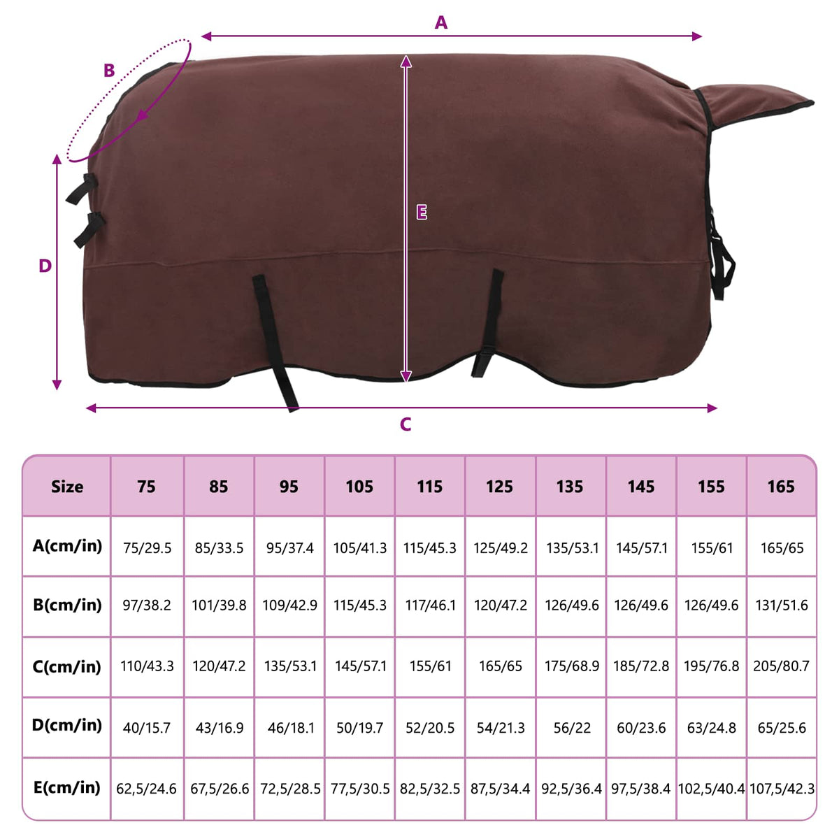 Pokrivač za konje Puni tamnosmeđi 145 cm Poliester