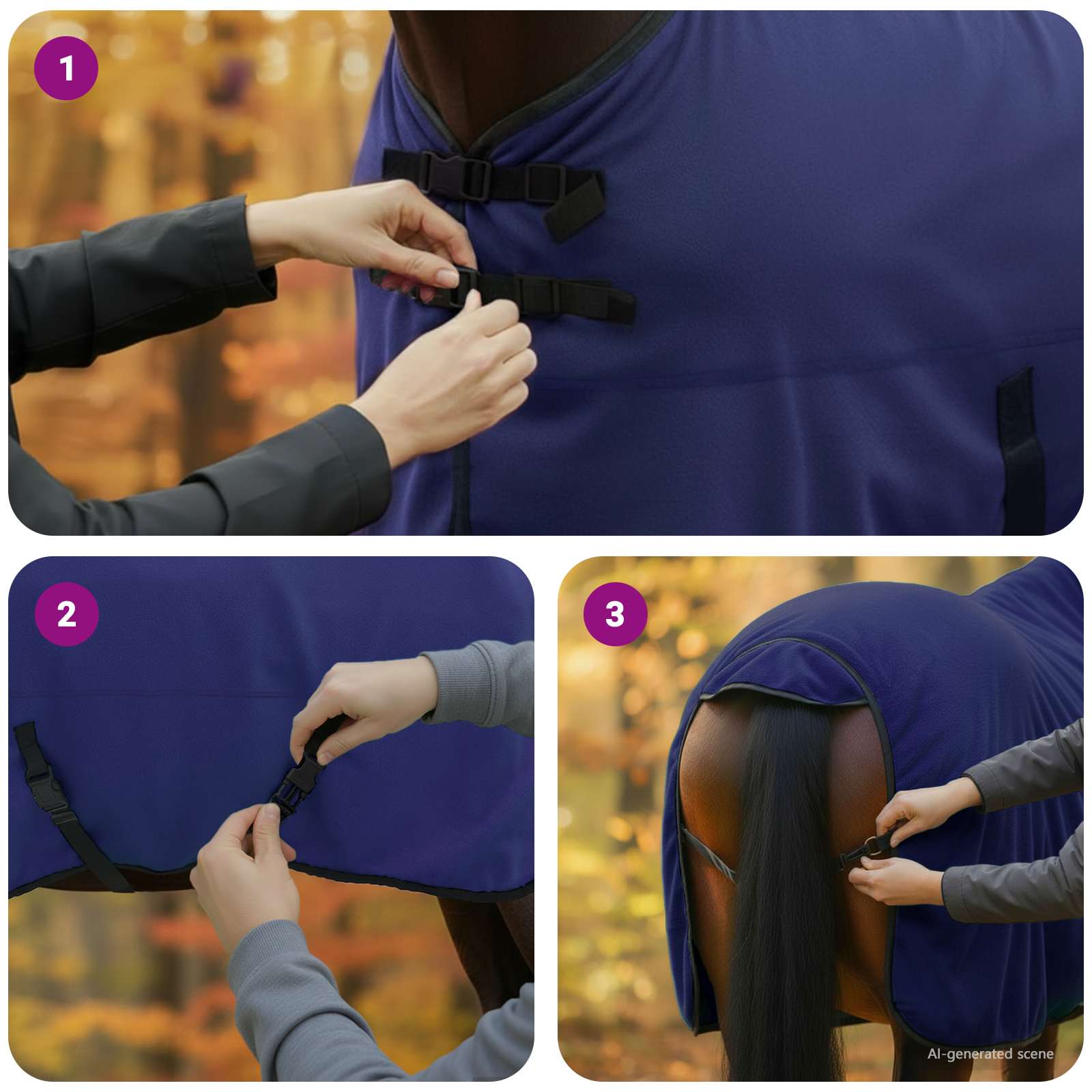 Pokrivač za konje Mornarsko plava 145 cm Poliester