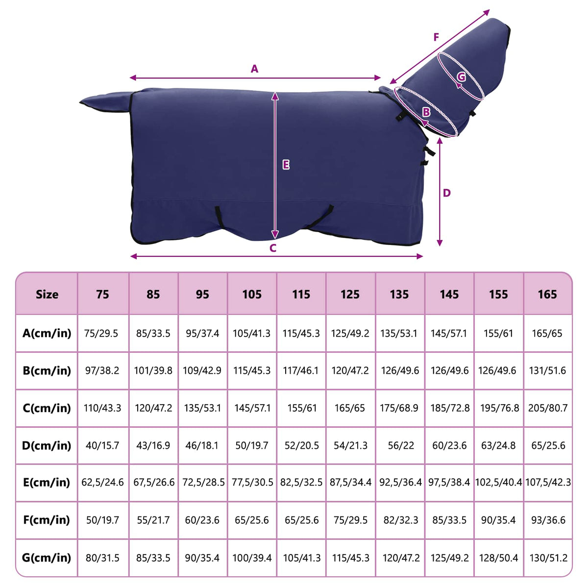 Pokrivač za konje Mornarsko plava 125 cm Poliester