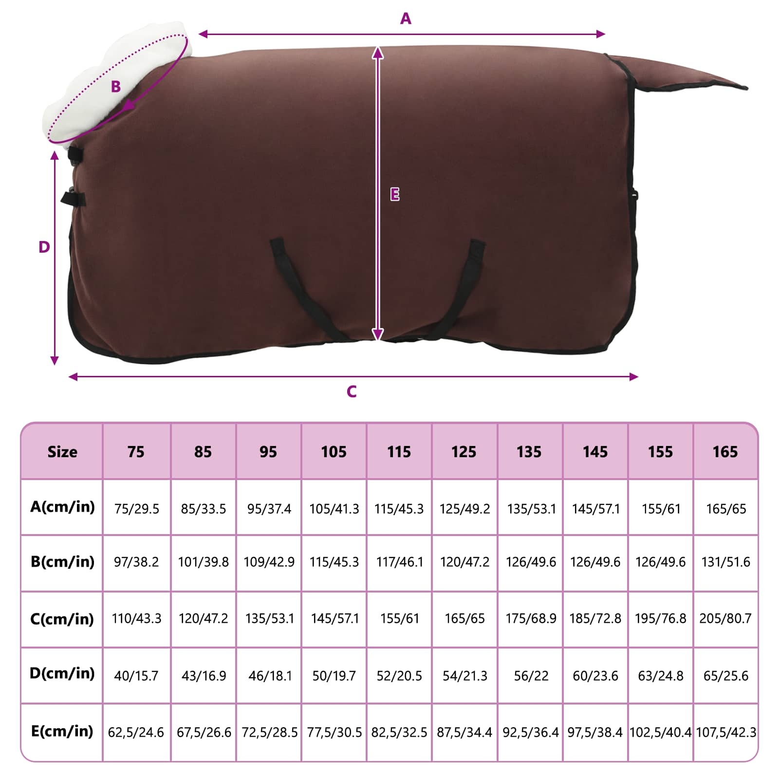 Pokrivač za konje Puni tamnosmeđi 85 cm Polartec