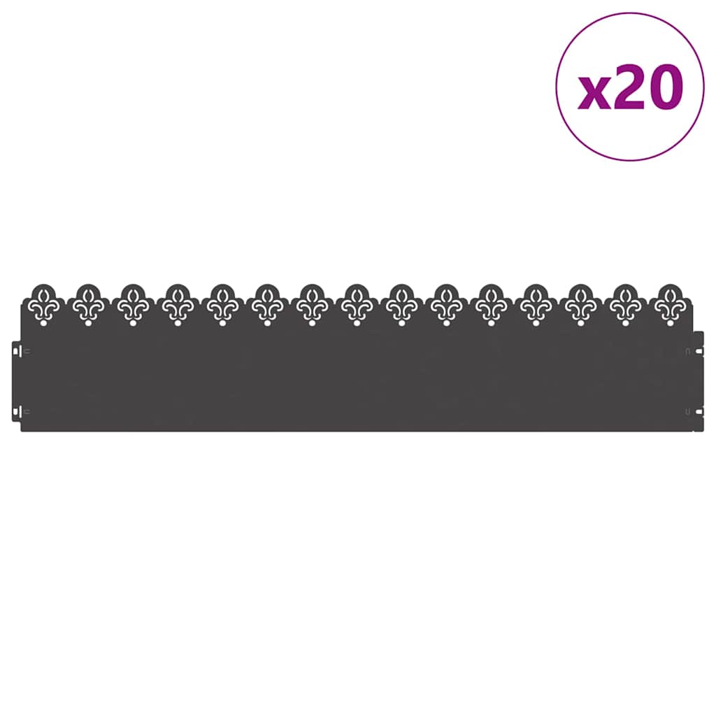 Rubnjaci za travnjak 20 pcs Crna 103 x 0,05 x 22 cm Čelik