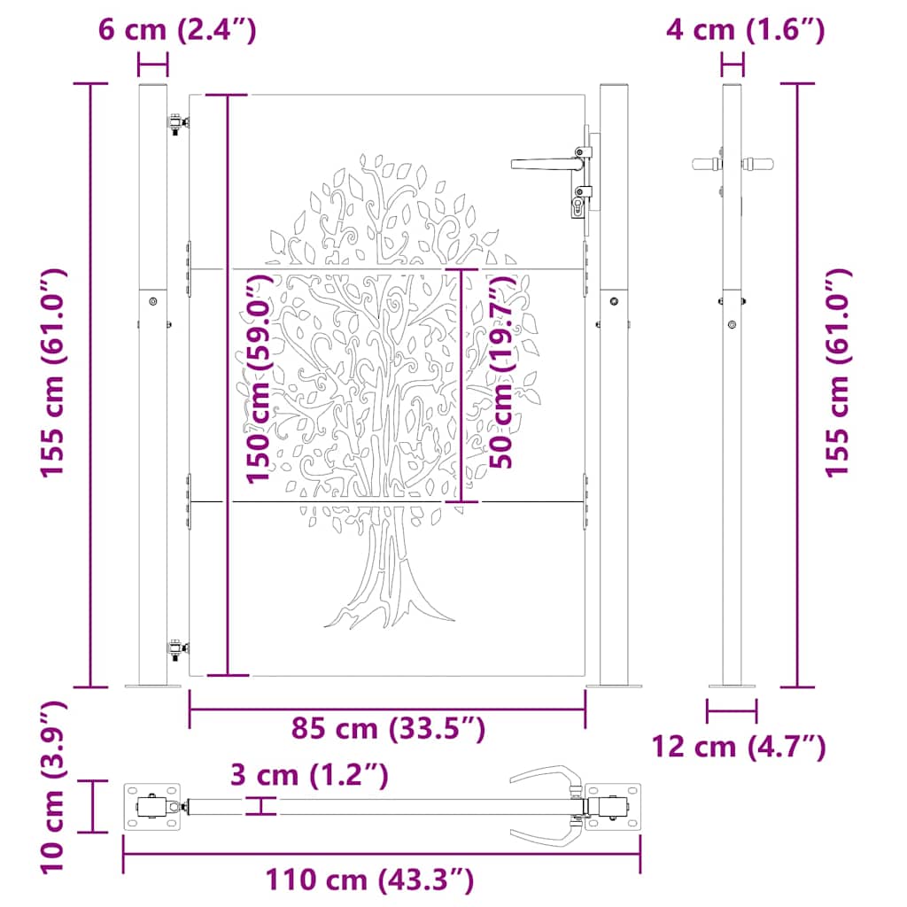 Vrtna vrata Crna 110 x 155 cm Čelik s praškastim premazom