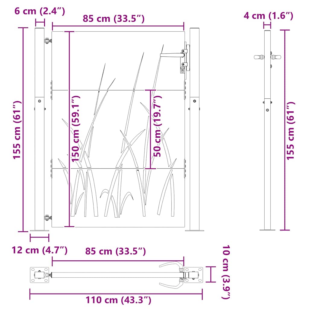 Vrtna vrata Crna 110 x 155 cm Čelik s praškastim premazom
