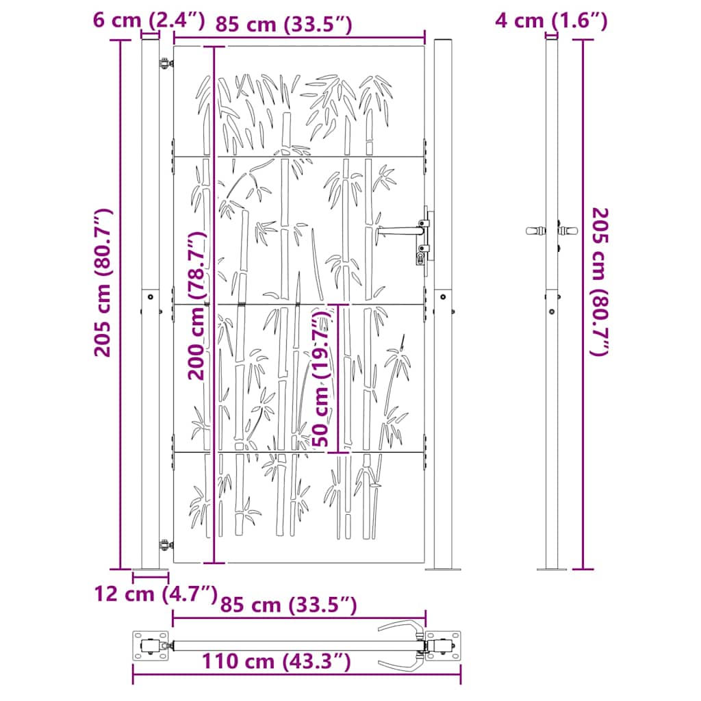 Vrtna vrata Crna 110 x 205 cm Čelik s prahom premazan