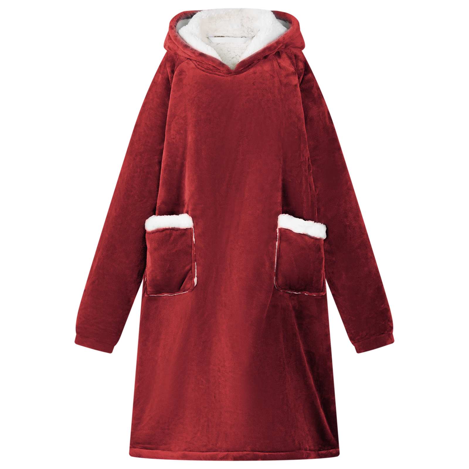 Deka majica s kapuljačom Bordeaux Crvena M Flis i flanel