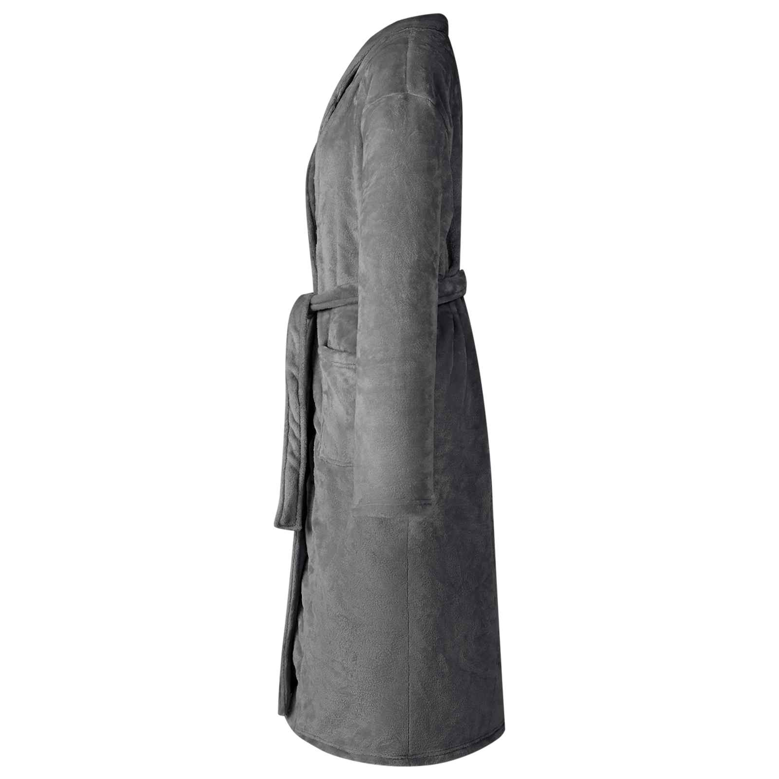 Bade mantil bez kapuljače Tamno siva s Flanel