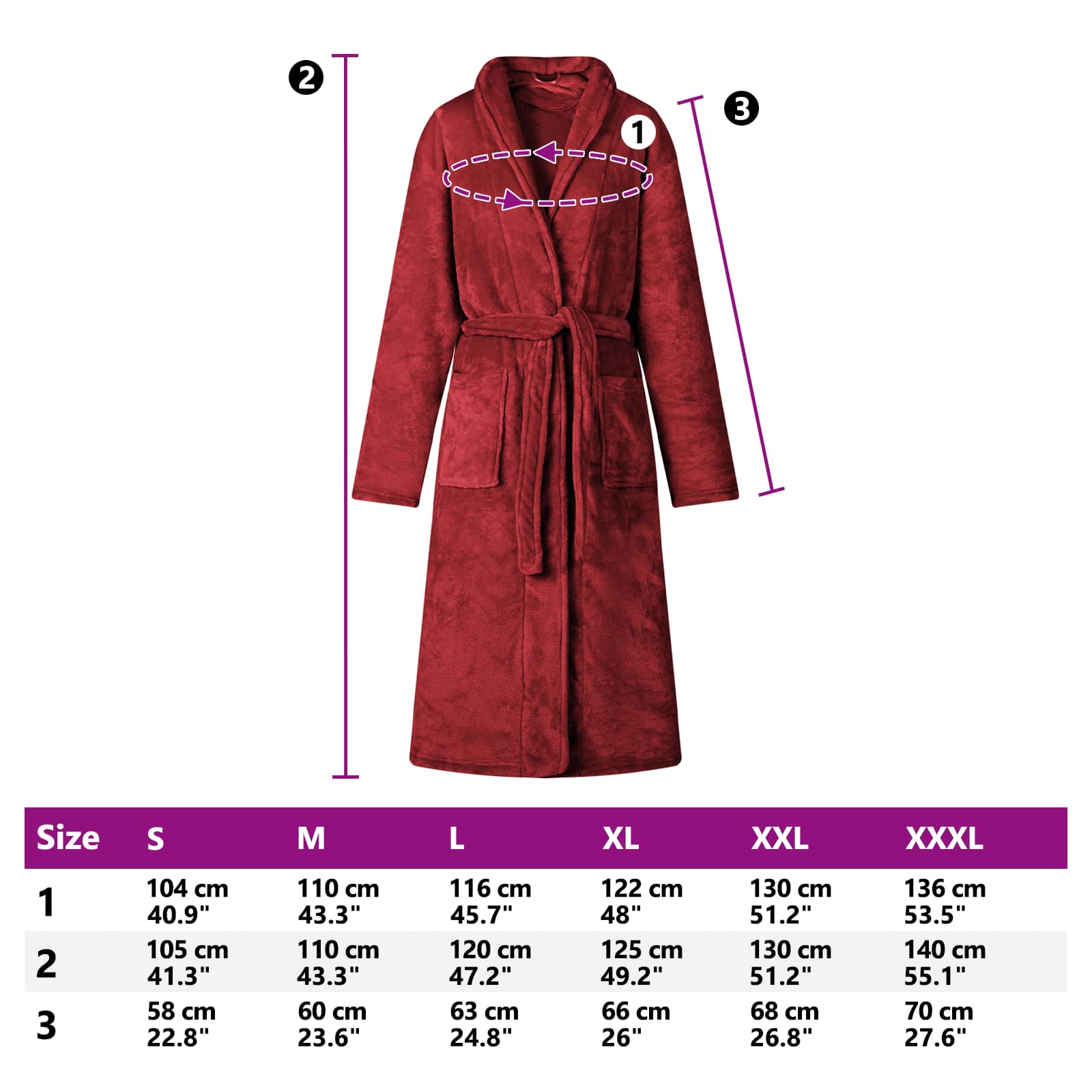 Bade mantil bez kapuljače Bordeaux Crvena xxxl Flanel