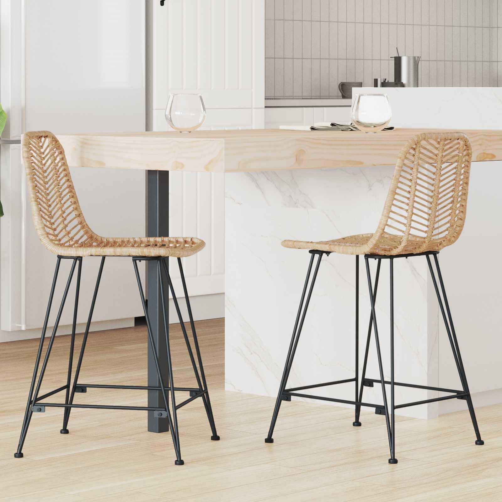 Barski stolac 2 pcs 44,5 x 54,5 x 97,5 cm Ratan i čelik