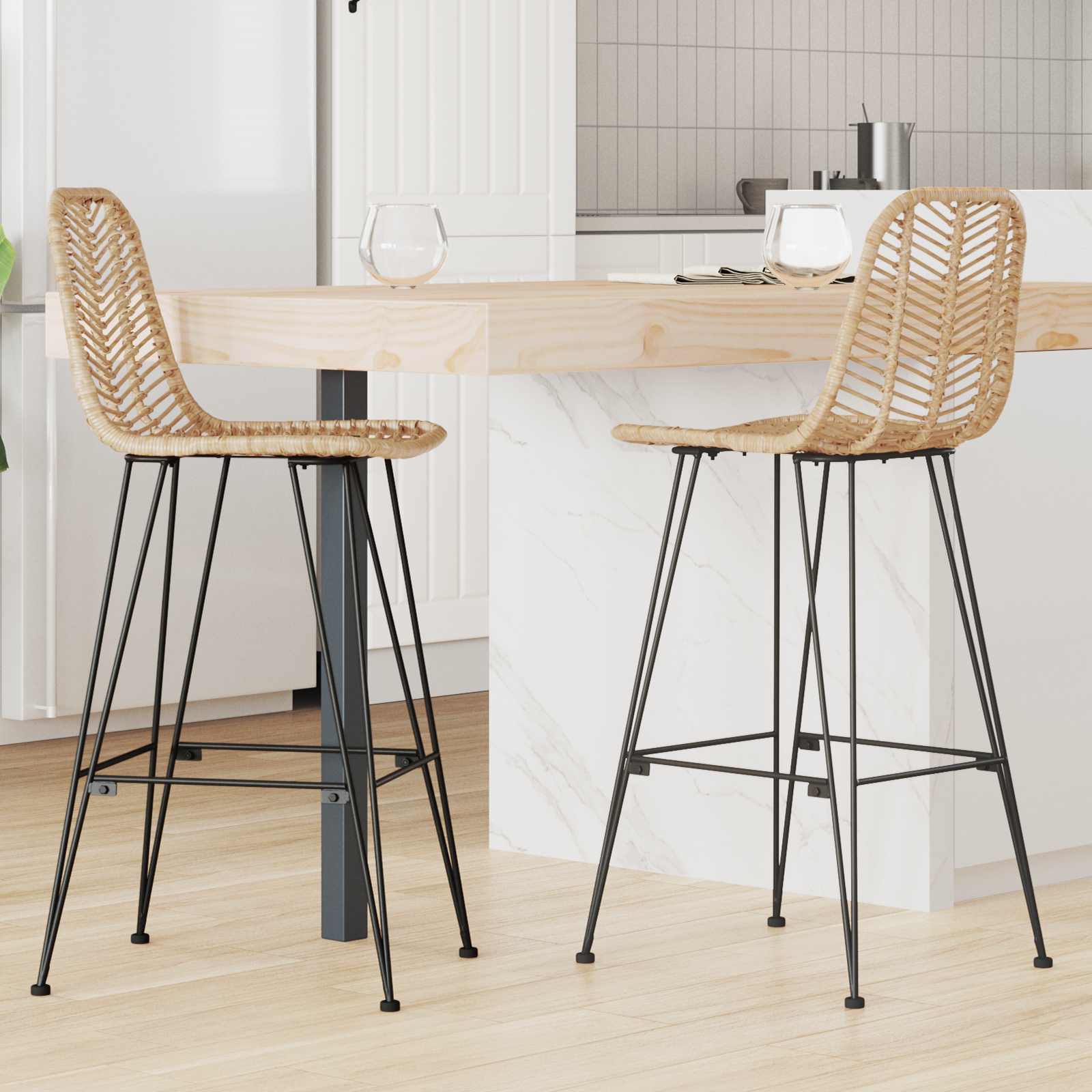 Barski stolac 2 pcs 44 x 52 x 111 cm Ratan i čelik