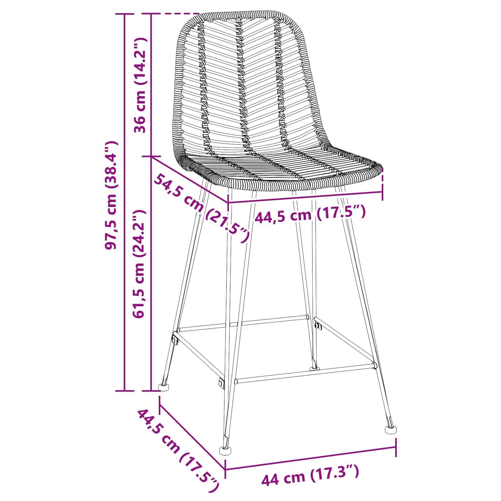 Barski stolac 2 pcs 44,5 x 54,5 x 97,5 cm Ratan i čelik