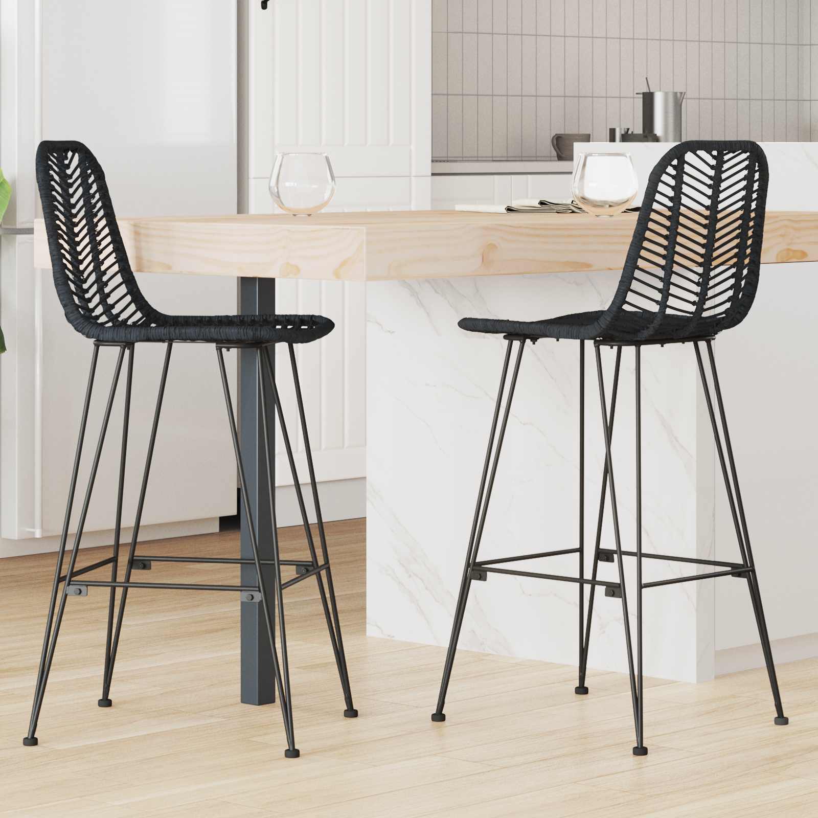 Barski stolac 2 pcs 44 x 52 x 111 cm Ratan i čelik