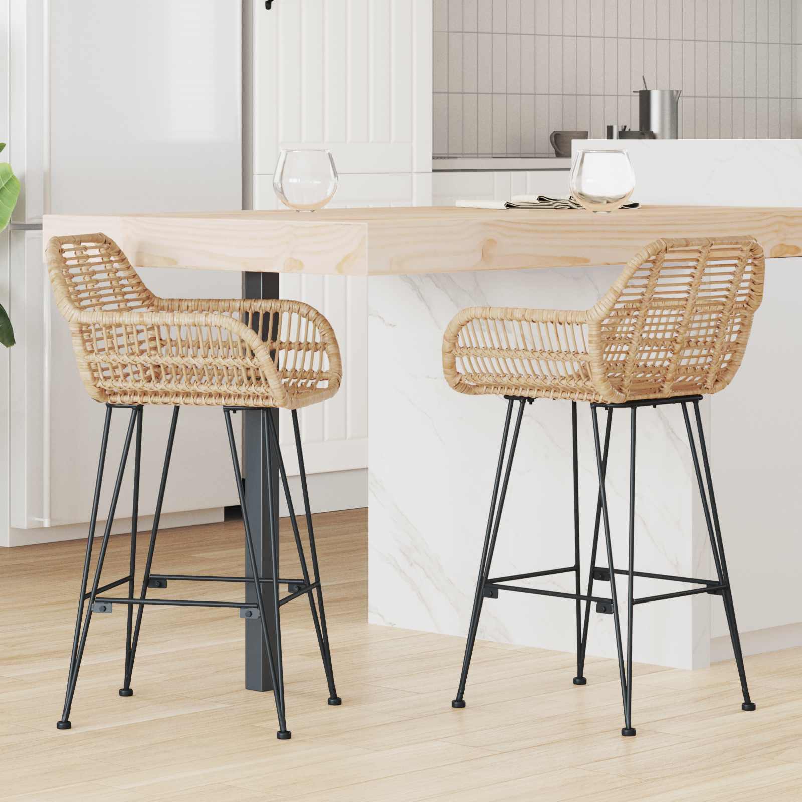 Barski stolac 2 pcs 55 x 52 x 92 cm Ratan i čelik