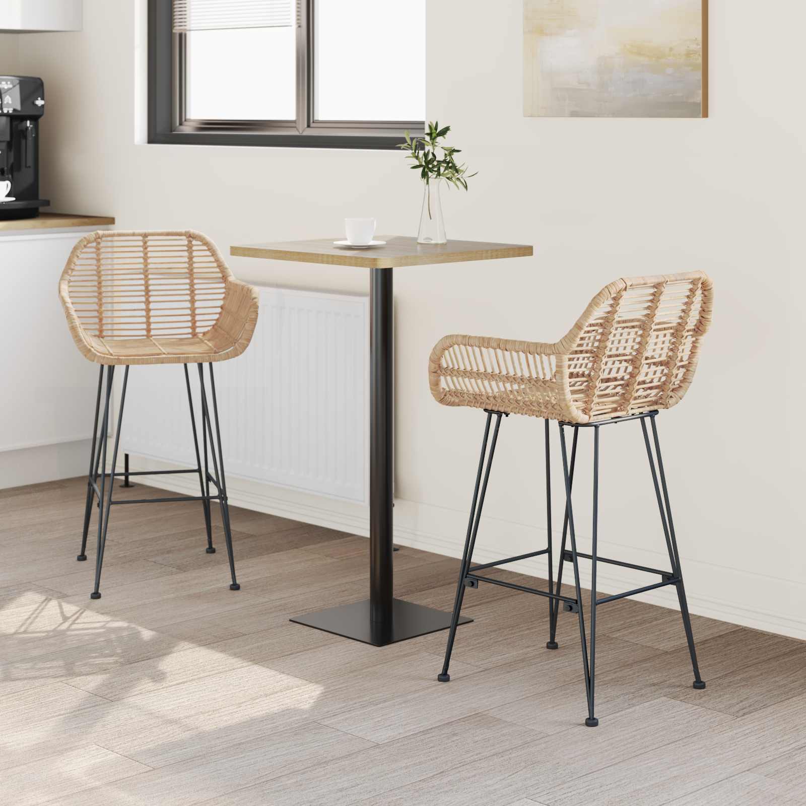 Barski stolac 2 pcs 55 x 52 x 92 cm Ratan i čelik