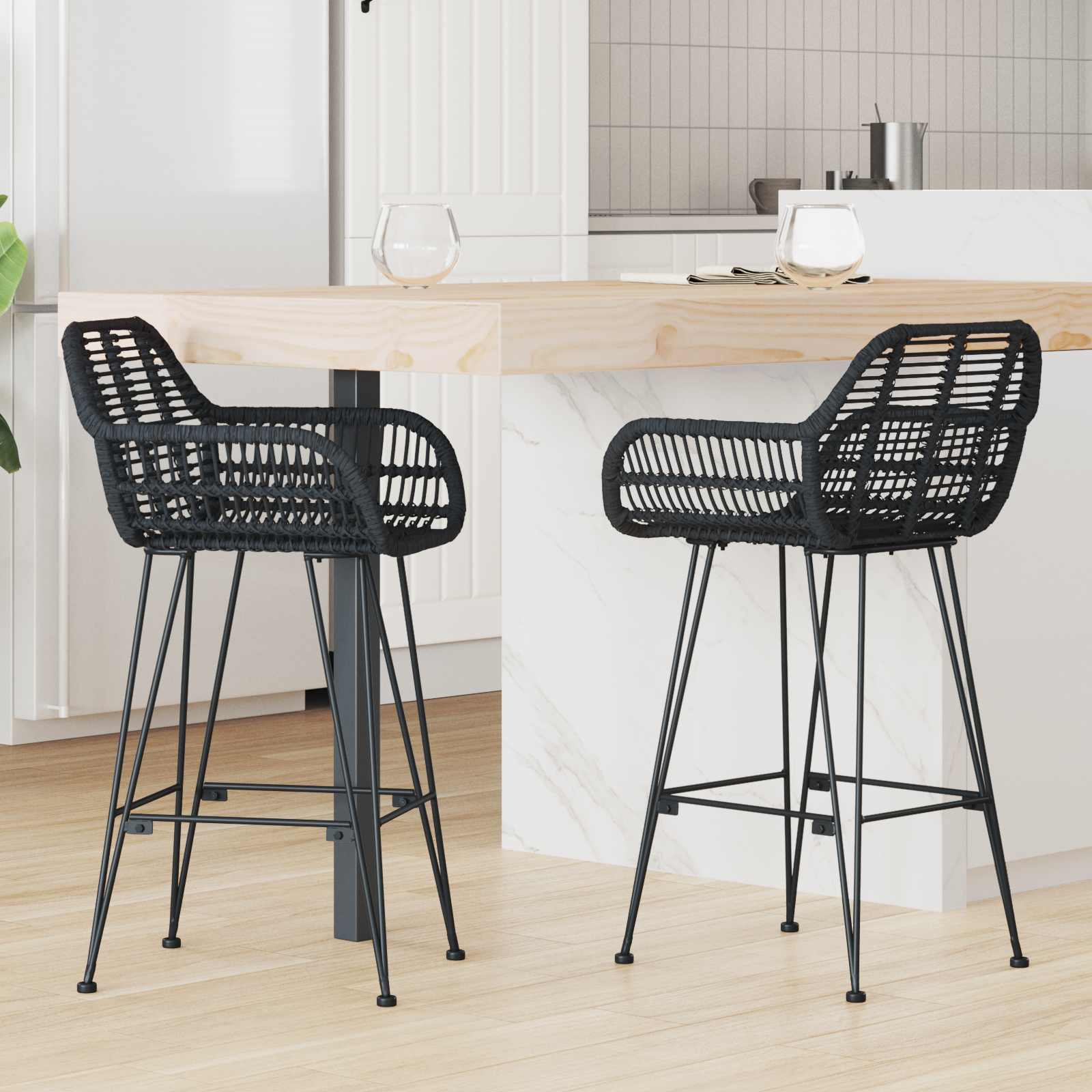 Barski stolac 2 pcs 55 x 52 x 92 cm Ratan i čelik