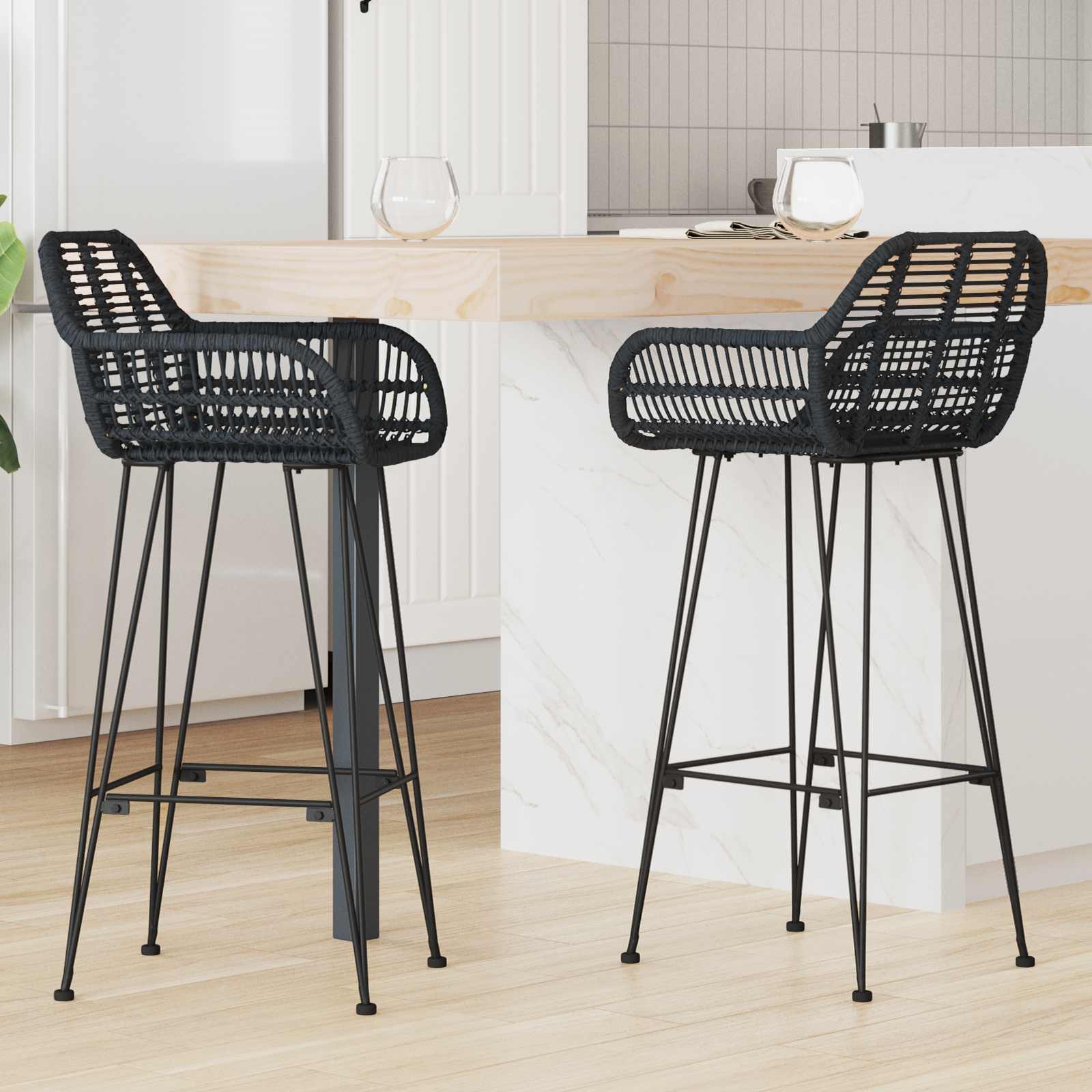 Barski stolac 2 pcs 55 x 52 x 105 cm Ratan i čelik