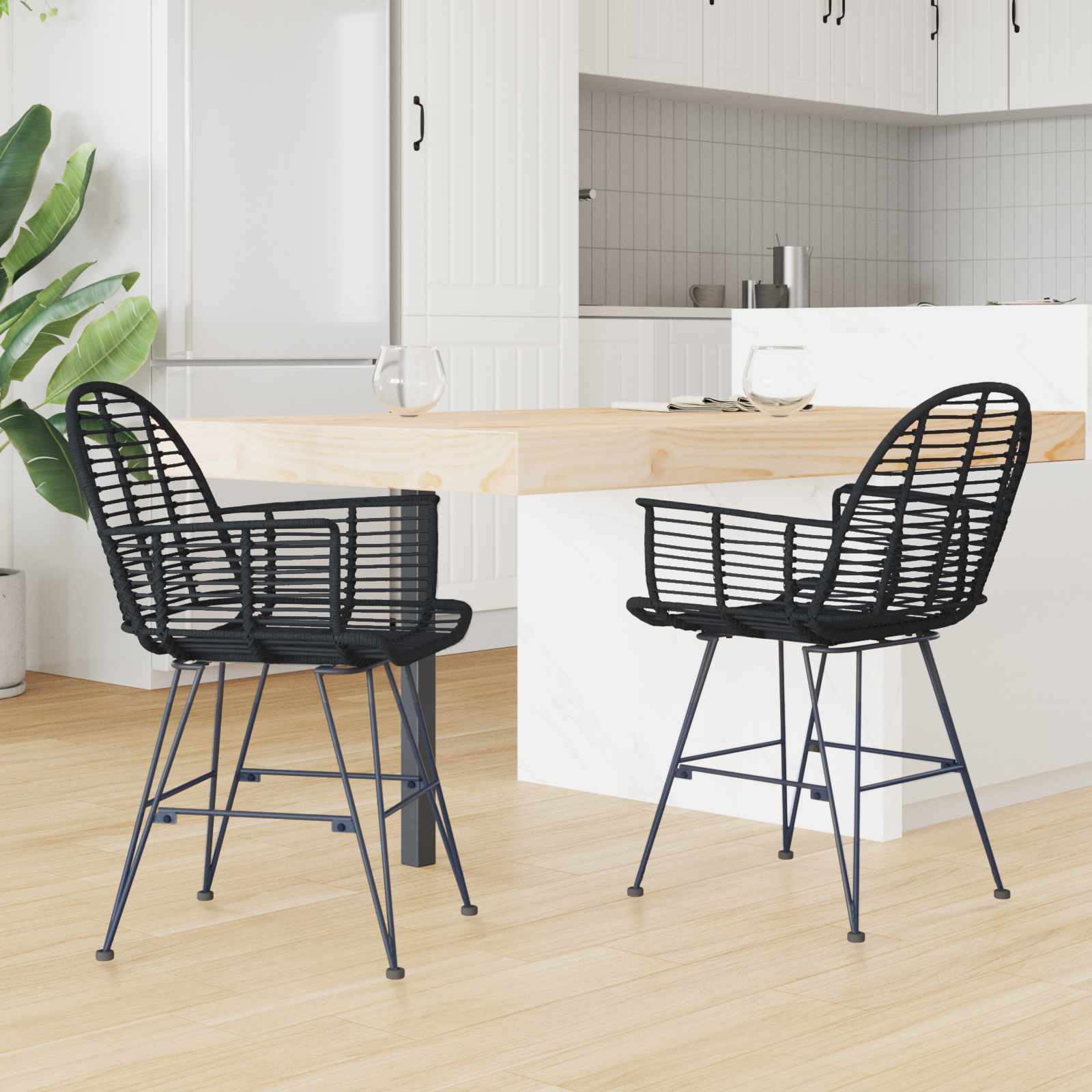 Stolac za blagovanje 2 pcs Ratan i čelik Crna 57 x 55 x 85 cm