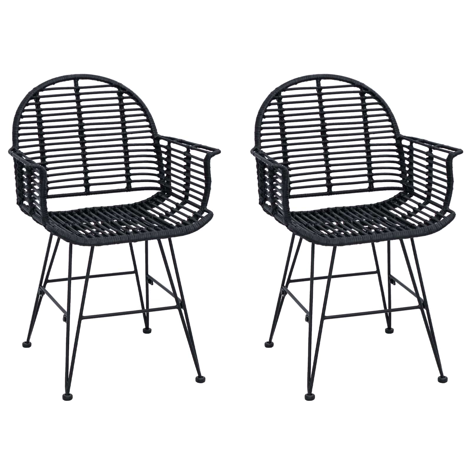 Stolac za blagovanje 2 pcs Ratan i čelik Crna 57 x 55 x 85 cm