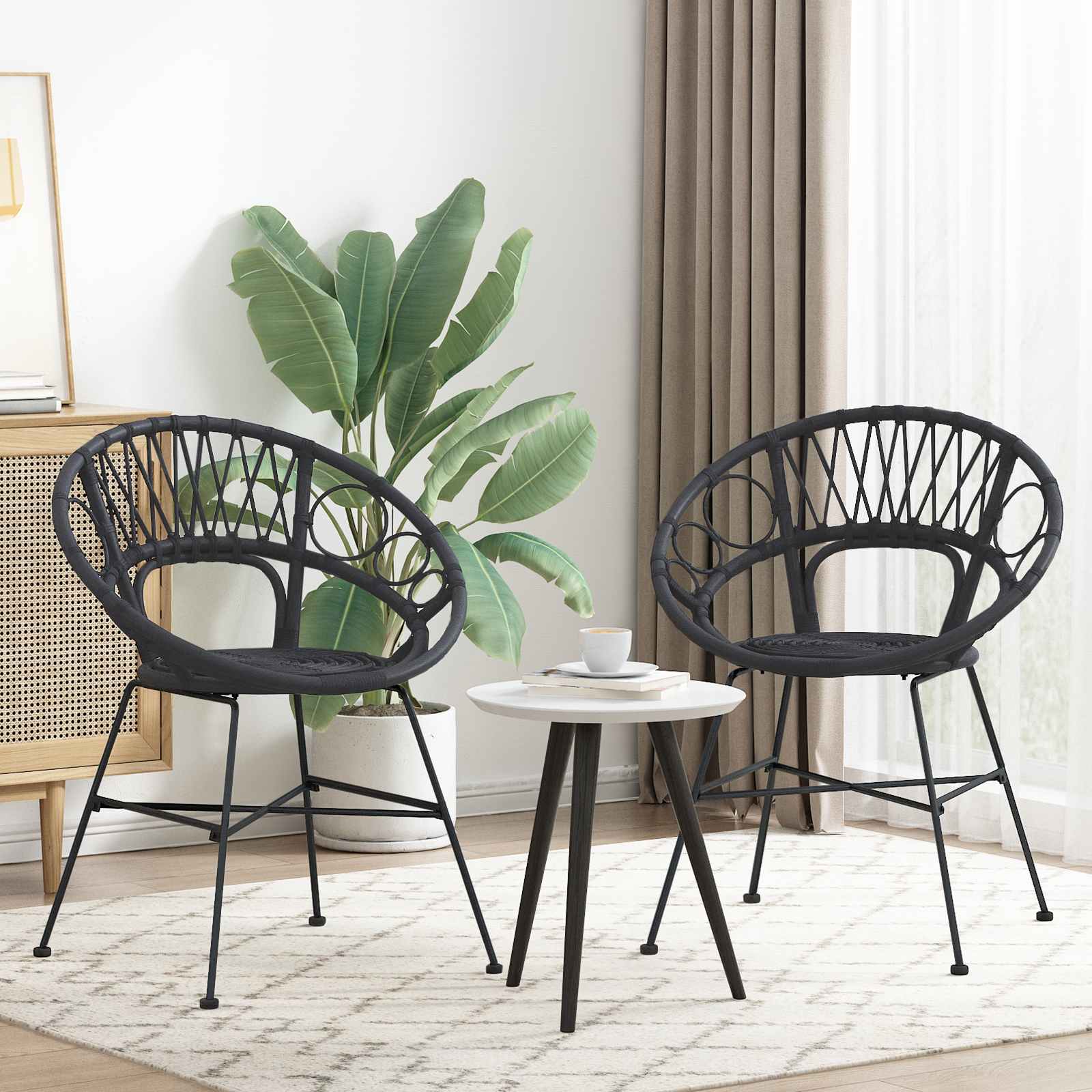 Stolac za blagovanje 2 pcs Ratan i čelik Crna 54 x 65 x 82 cm