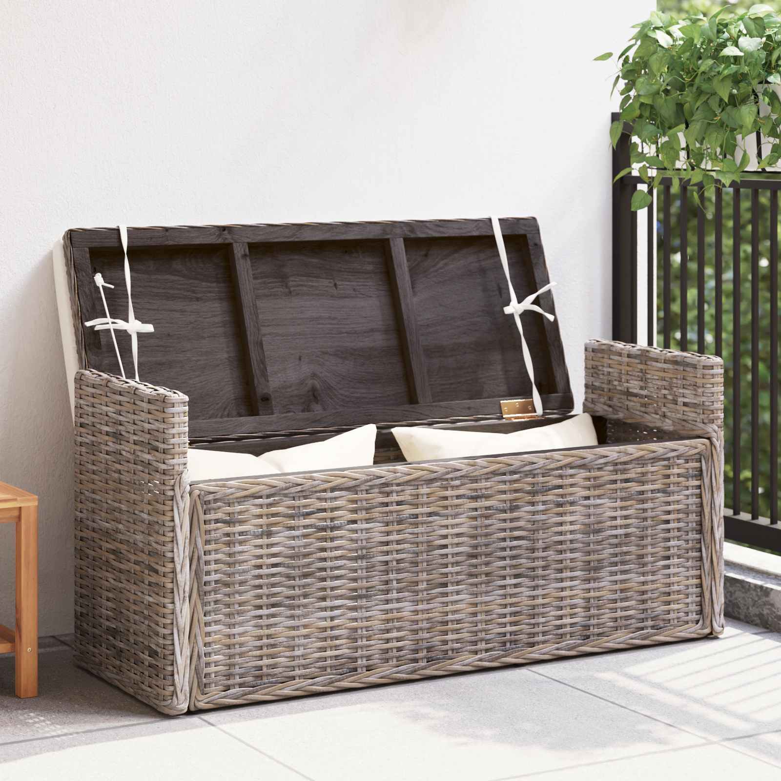 Klupa za pohranu s jastukom Siva 110 x 40 x 50 cm Ratan