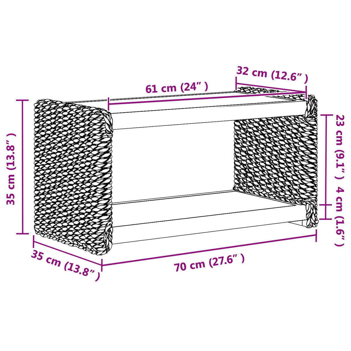 Stolić za kavu Prirodna 70 x 35 x 35 cm