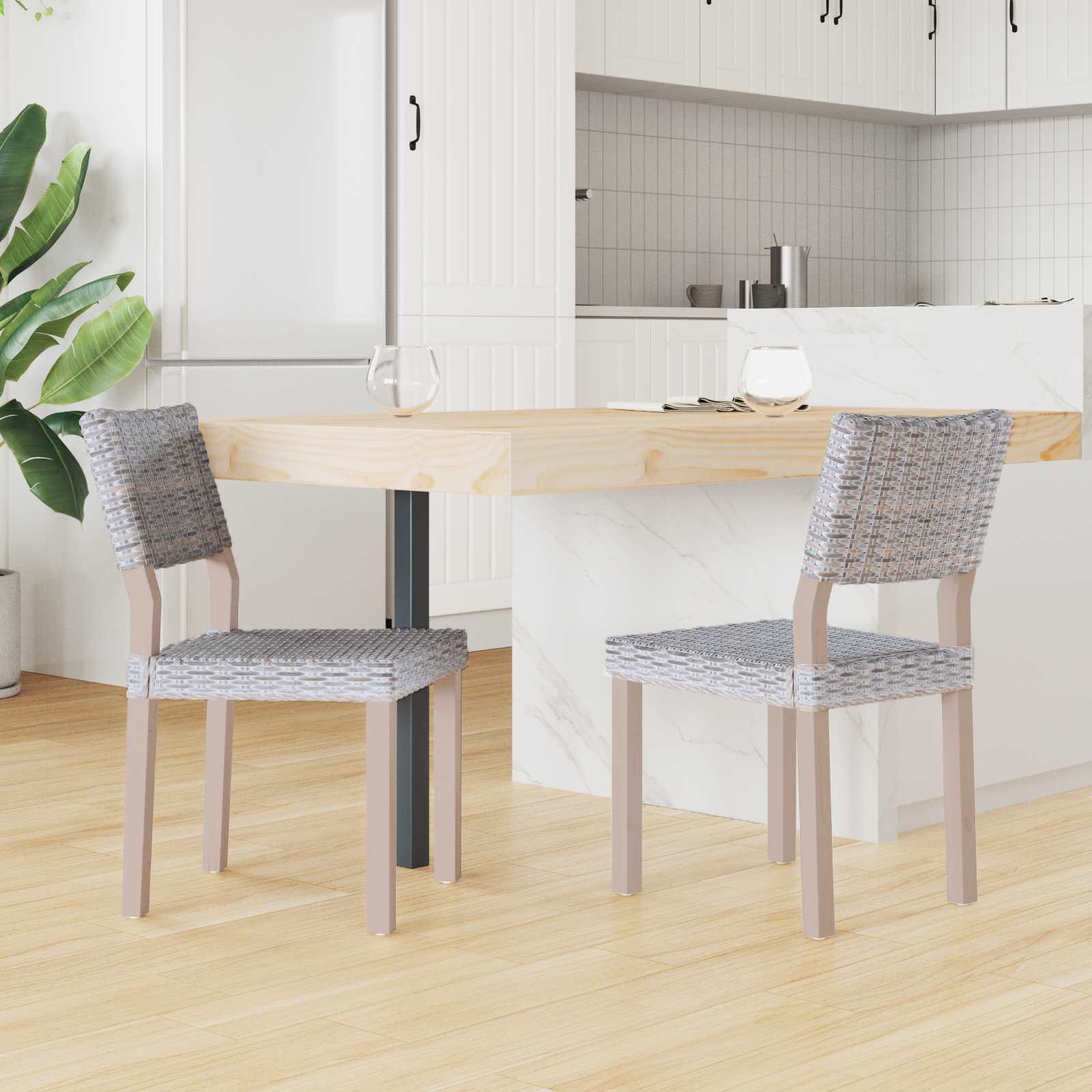 Stolac za blagovanje 2 pcs Kubu Ratan Bijelo pranje