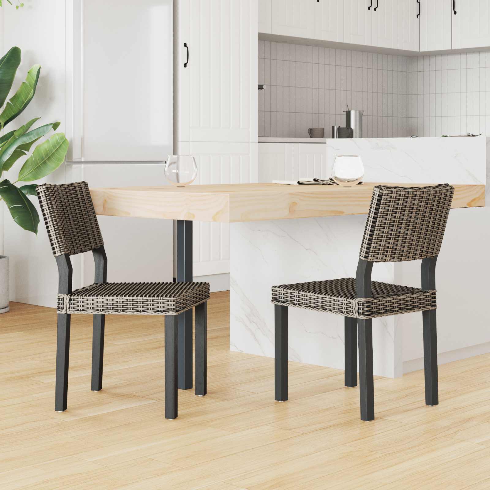 Stolac za blagovanje 2 pcs Kubu Ratan Crno pranje