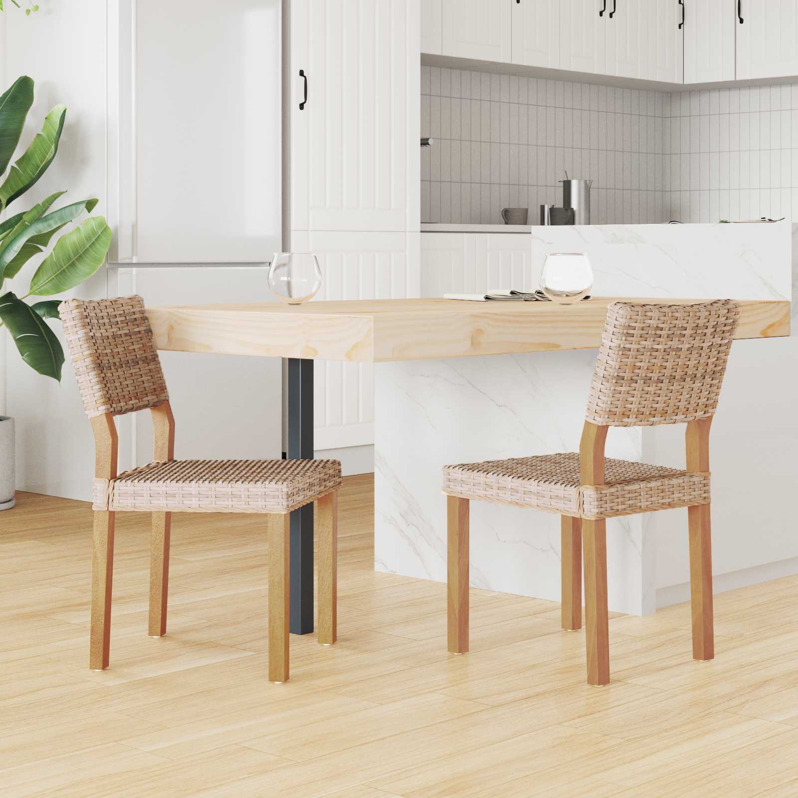 Stolac za blagovanje 2 pcs Kubu Ratan Prirodna 46 x 55 x 84 cm